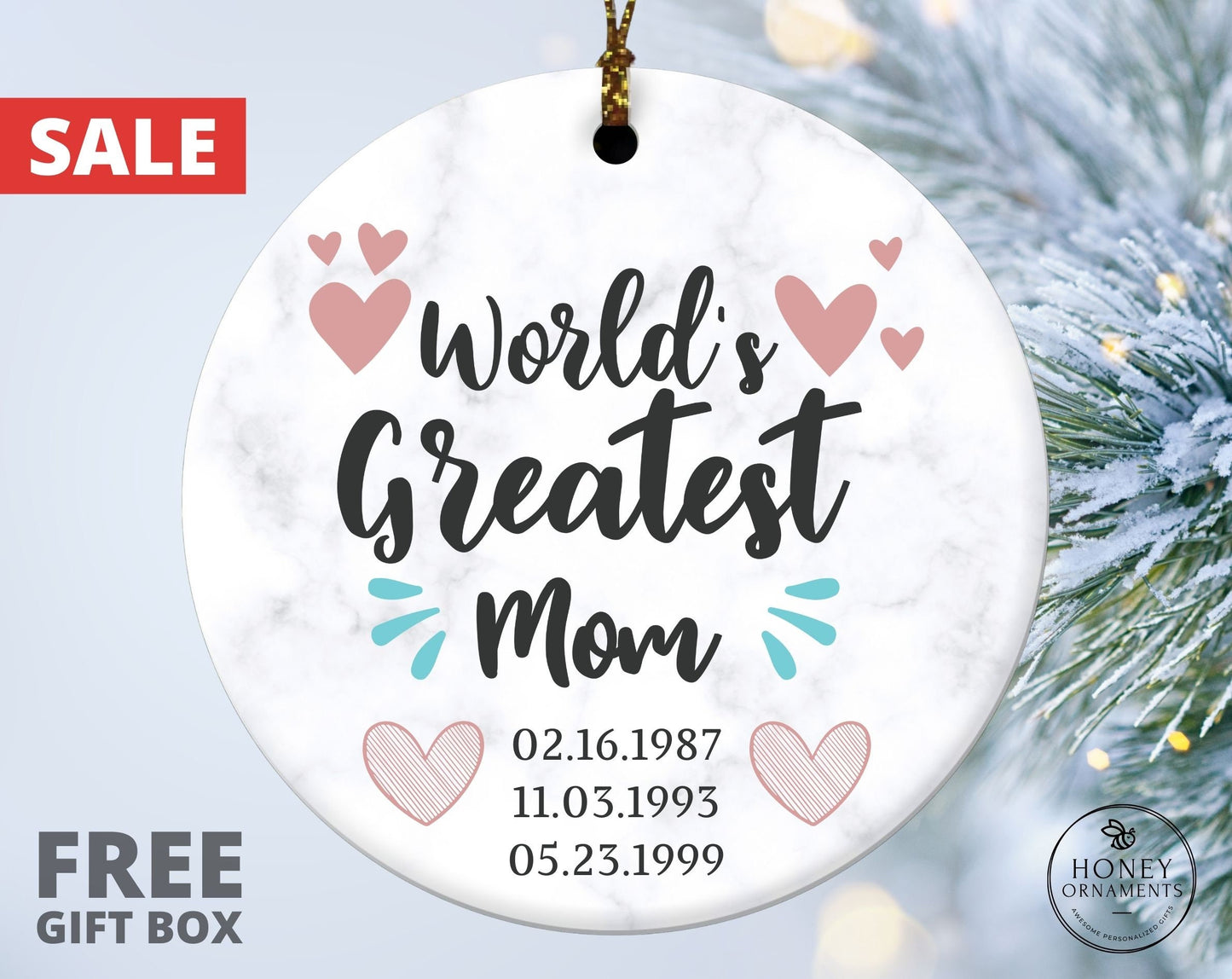 World's Greatest Mom Ornament - Personalized Ornament Gift for Mom - Custom Gift for Mom - Mothers Day Gift from Son - Mother in Law Gift