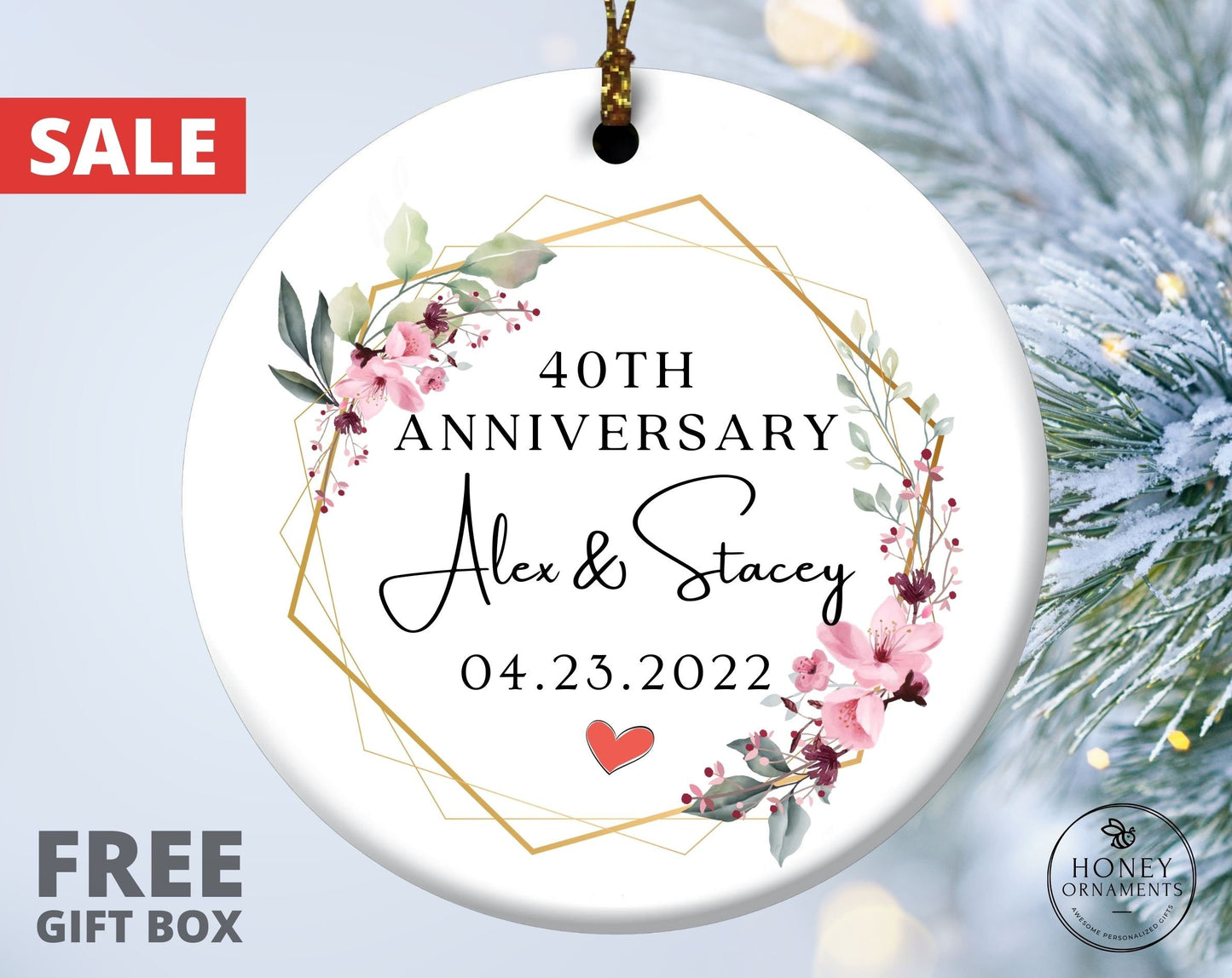 40th Anniversary Gift for Parents, 40th Anniversary Gifts, Personalized Anniversary Ornament, 40th Wedding Gift, 40 Year Anniversary