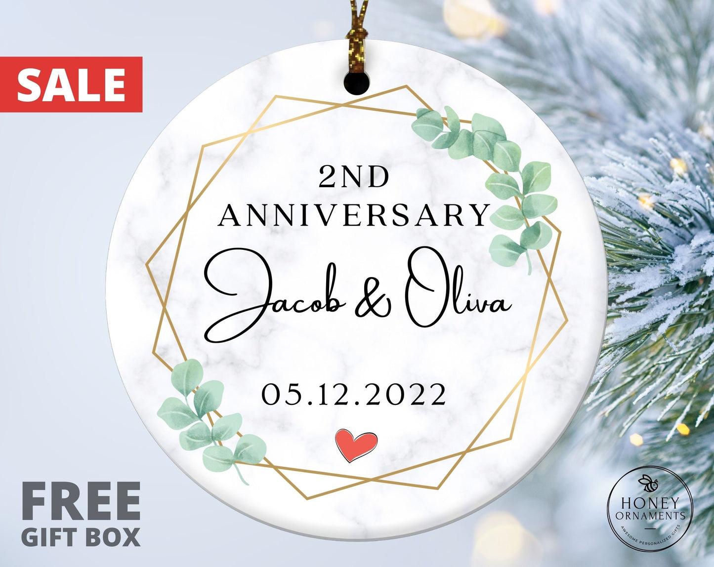 Cotton Anniversary Gift for Him, 2nd Anniversary Gift, Personalized Anniversary Ornament, Cotton Anniversary Gift for Her, 2 Year Wedding