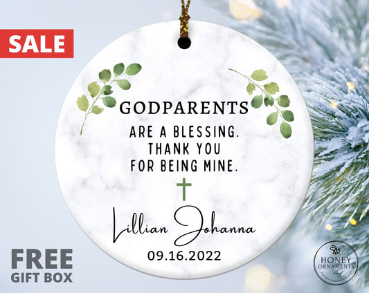 Godparents Ornament, Personalized Godmother Gift, Godfather Thank You Keepsake, Custom Godparents are a Blessing, Christening Baptism Gift