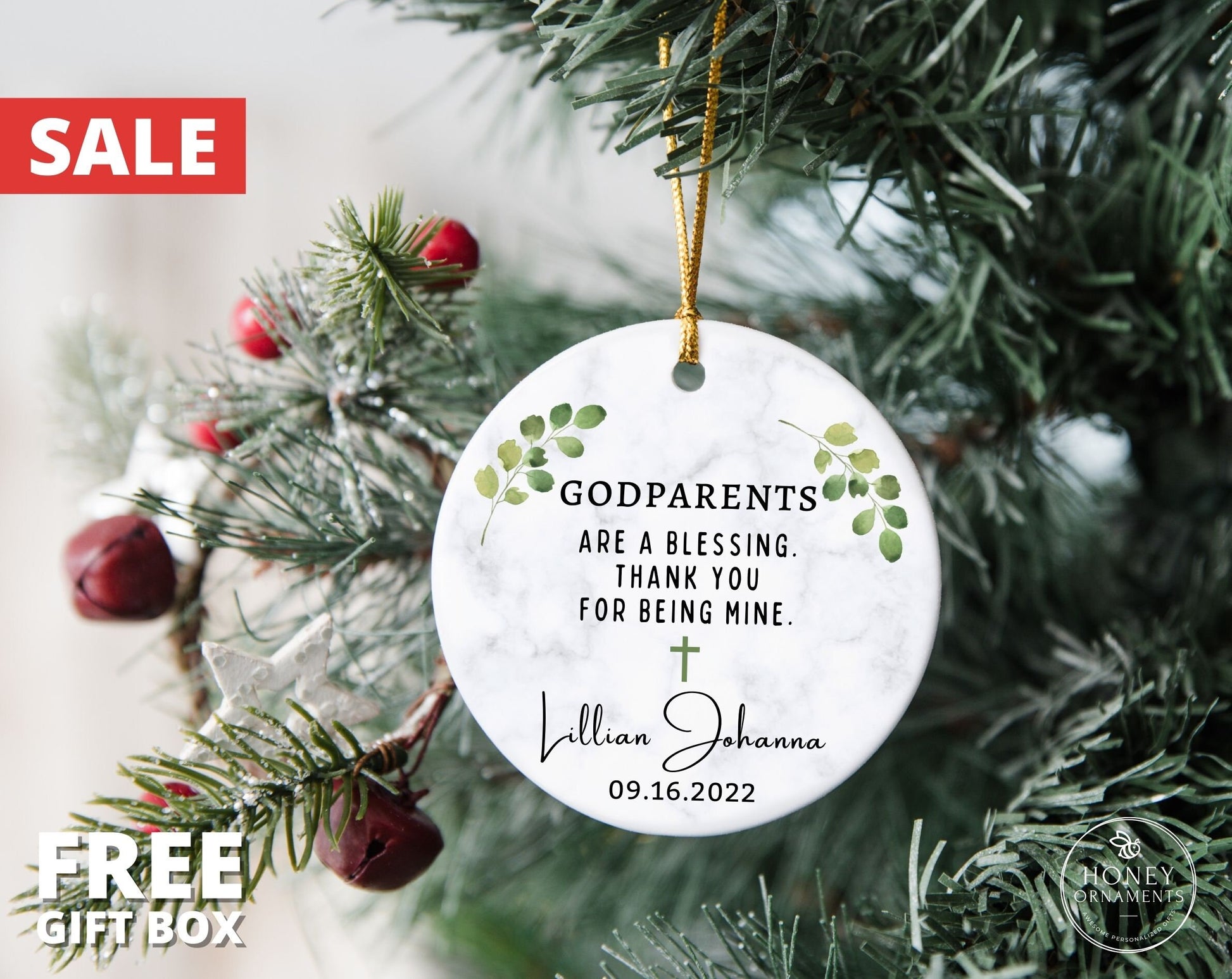 Godparents Ornament, Personalized Godmother Gift, Godfather Thank You Keepsake, Custom Godparents are a Blessing, Christening Baptism Gift